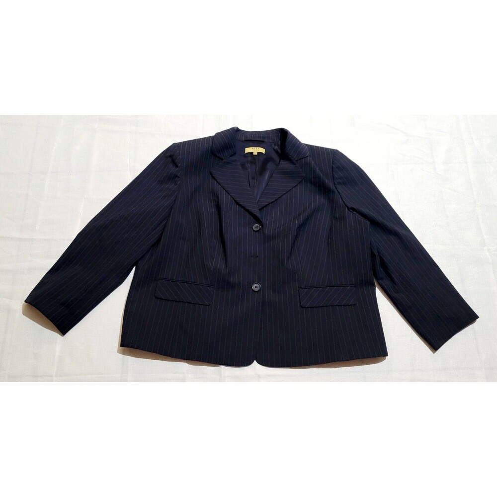 ALEX MARIE Black & Grey Striped Color Button Plaid Womens Blazer Jacket Sz 22W